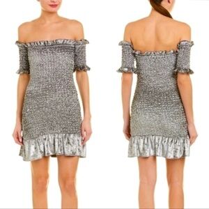 NWT Petersyn Benson Off the Shoulder Bodycon Mini Dress Silvery Grey Size Small